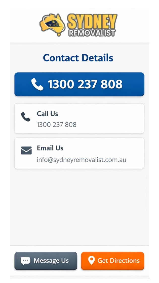 Sydney Removalist contact page showing free quote and support options